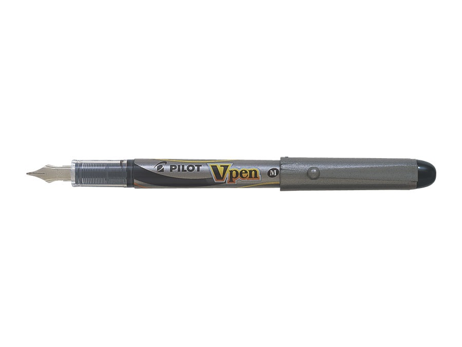 Pilot V-Pen Silver - Penna stilografica usa e getta nera con tratto 0,5 mm e fusto silver