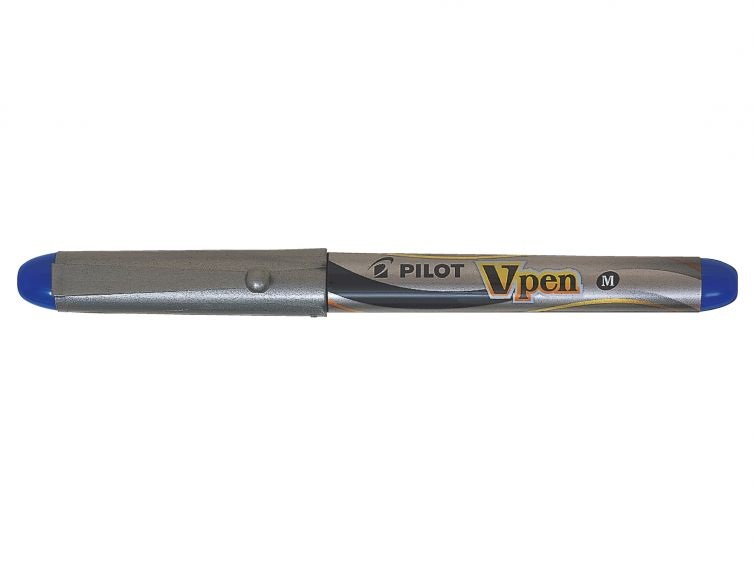 Pilot V-Pen Silver - Penna stilografica usa e getta argento con inchiostro blu, punta media 0,4 mm