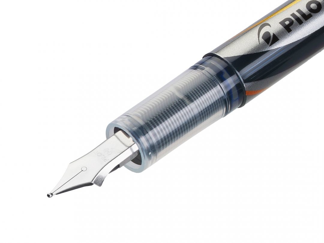 Pilot V-Pen Silver - Penna stilografica usa e getta argento con inchiostro blu, punta media 0,4 mm