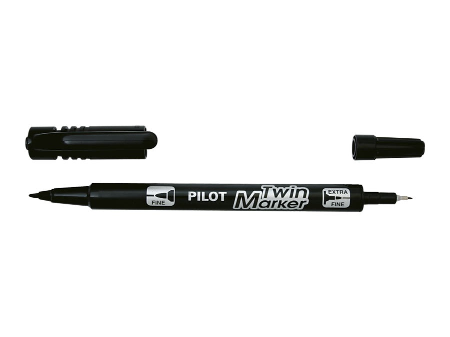 Pilot Twin Marker Nero - Marcatore Indelebile Doppia Punta Fine/Extra Fine 0,3-0,5 mm, Conf. 10 Pezzi