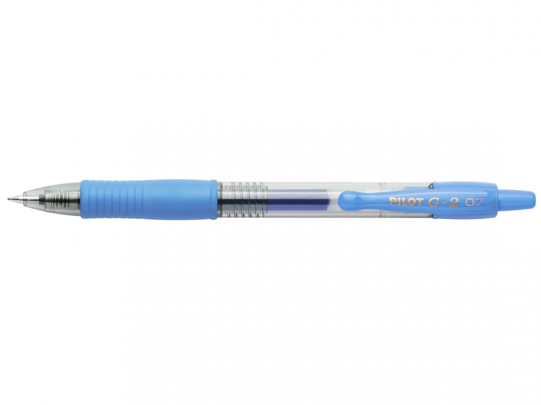 Pilot G-2 Roller Gel A Scatto 0,7 mm Azzurro - Inchiostro Gel Antisbavature, Fusto Trasparente, Grip Ergonomico