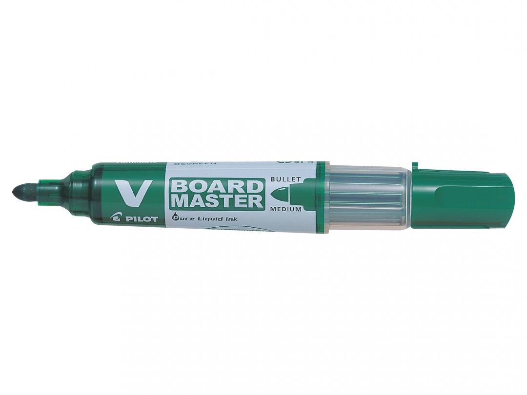Pilot V Board Master Verde - Marcatore per Lavagna Ricaricabile, Punta Tonda, Tratto 6 mm, Inchiostro a Essiccazione Rapida, Confezione Assortita con Cancellino e Porta Marker Magnetico