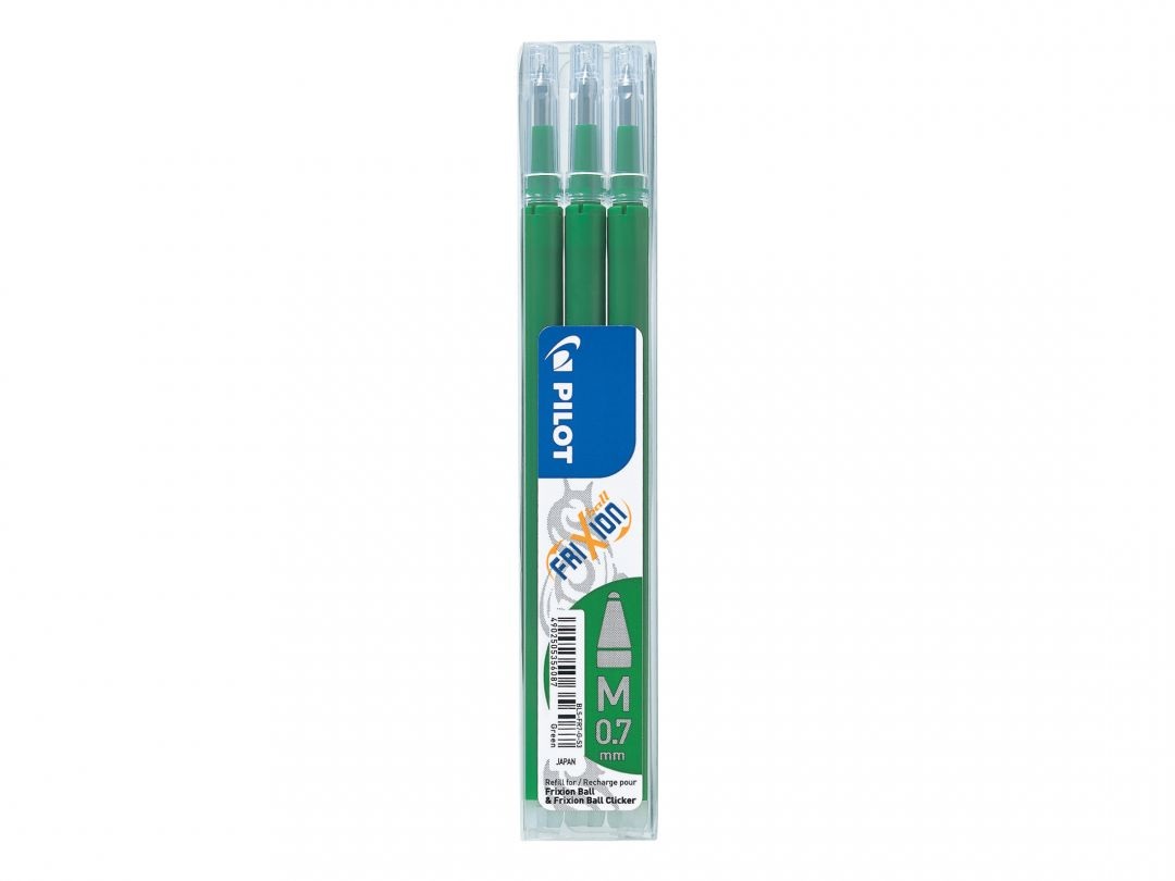 Pilot Refill per Penna a Sfera Frixion Ball e Clicker, 0,7 mm, Verde, Set da 3 Pezzi, Inchiostro Cancellabile
