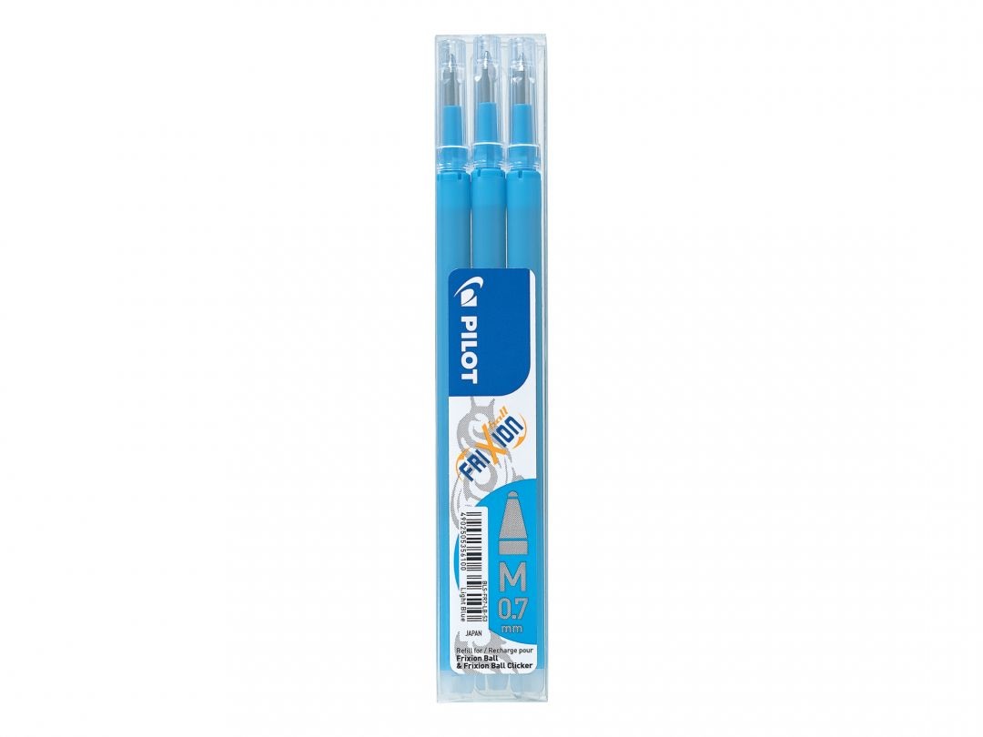 Pilot Refill Frixion Ball e Clicker 0,7 mm Azzurro - Set da 3 pezzi con inchiostro cancellabile