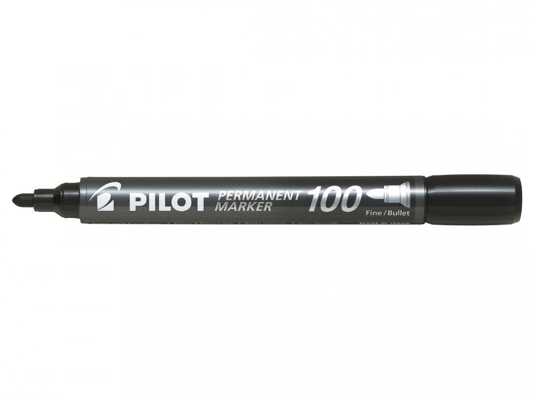 Pilot Permanent Marker 100 - Marcatore Permanente Nero con Punta Tonda 4,5 mm - Resistente all'Acqua e alla Luce