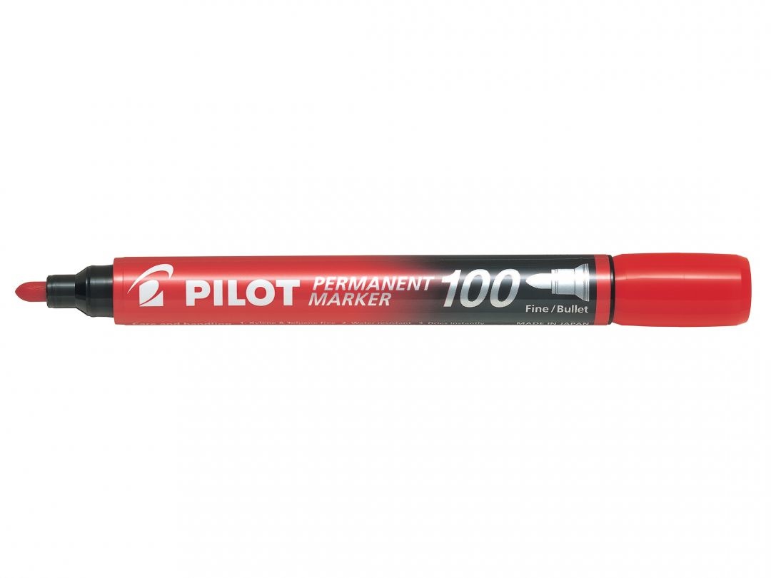 Pilot Permanent Marker 100 Rosso - Marcatore Permanente Punta Tonda 4,5 mm - Fusto in Plastica - Inchiostro a Base d'Alcool - Conf. 12 Pezzi