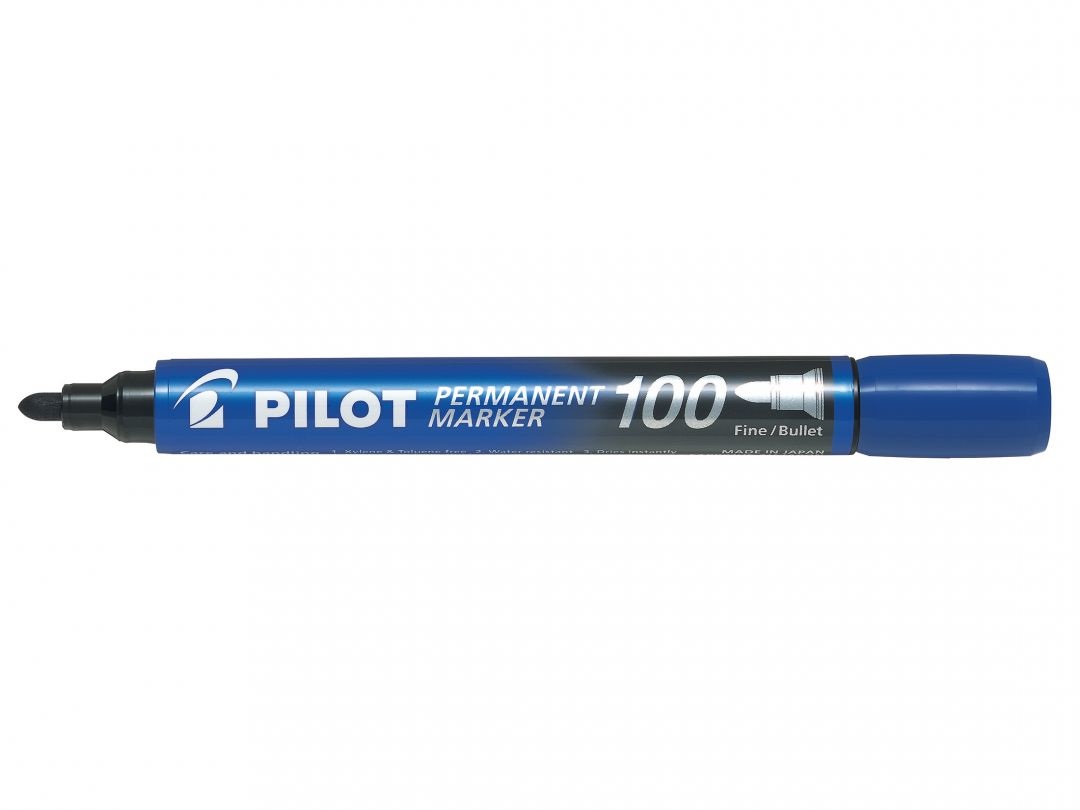 Pilot Marcatore Permanente Markers 100 Blu - Punta Tonda 4,5 mm - Multisuperficie - Conf. 12 Pezzi