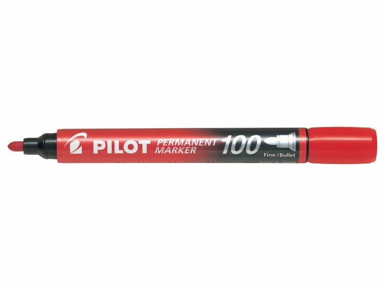 Pilot SCA-100 Marcatore Permanente Rosso Punta Tonda 1 mm - Fusto in Plastica, Inchiostro Permanente