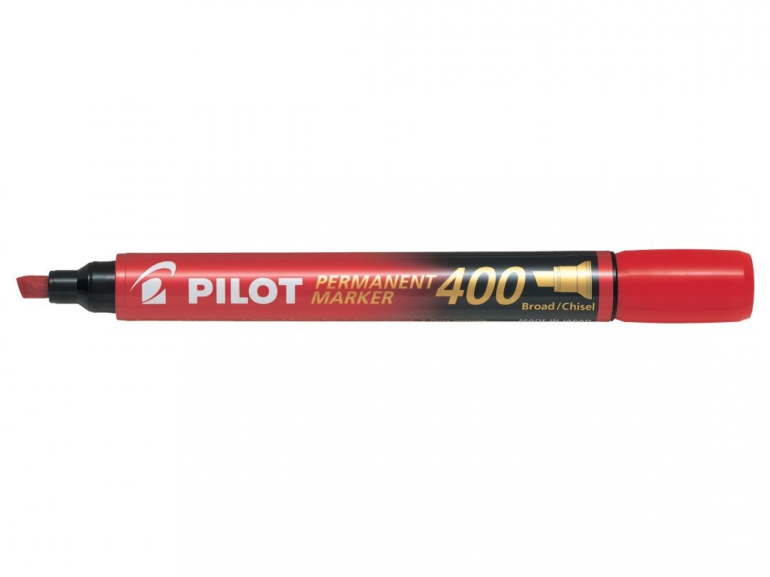 Pilot Permanent Marker 400 Rosso Punta a Scalpello 4,5 mm - Marcatore Multisuperficie Resistente all'Acqua e alla Luce