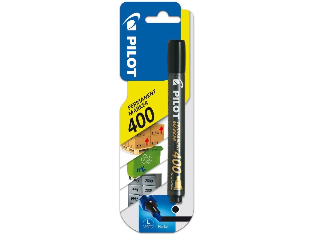 Pilot Marcatore Permanente 400 Nero Punta Scalpello 4.5mm - Fusto in Plastica, Inchiostro Ultra Resistente