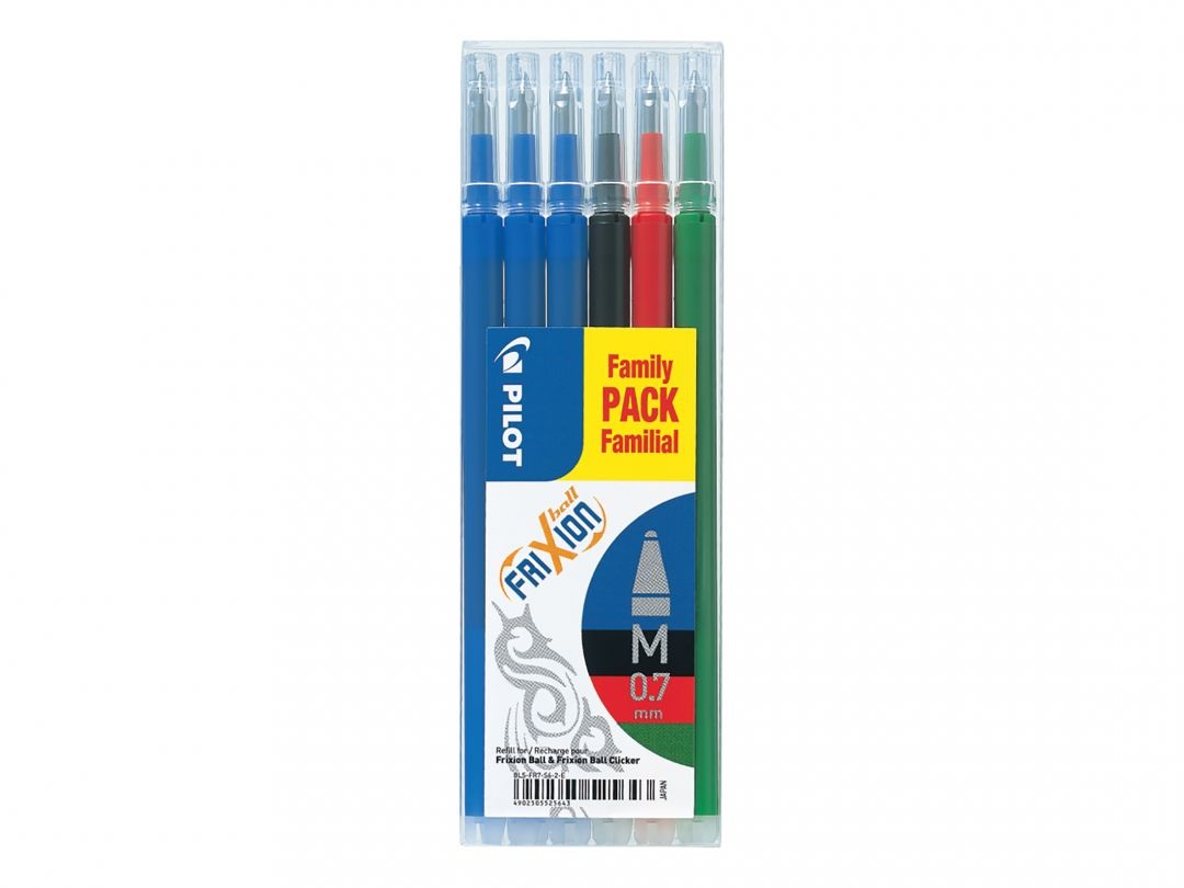 Pilot Frixion Ball Ricariche 0,7 mm - Confezione da 6 Assortiti (3 Blu, 1 Nero, 1 Rosso, 1 Verde)