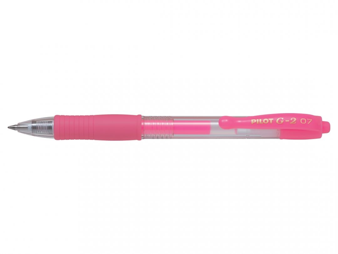 Pilot G-2 Roller Gel a Scatto 0,7mm Rosa Neon - Inchiostro Gel Antisbavature, Fusto Trasparente, Grip Ergonomico