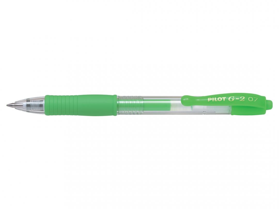 Pilot Penna Gel a Scatto G-2 Neon Verde Neon Punta Media 0,7 mm - Ricaricabile, Fusto Trasparente, Inchiostro Antisbavature