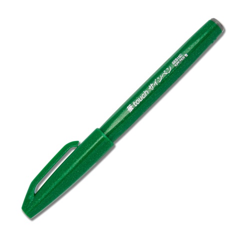 Pentel SES15C Brush Sign Pen - Pennarello Verde con Punta Flessibile per Illustrazione, Calligrafia e Lettering - Inchiostro a Base d'Acqua, 77% Materiale Riciclato