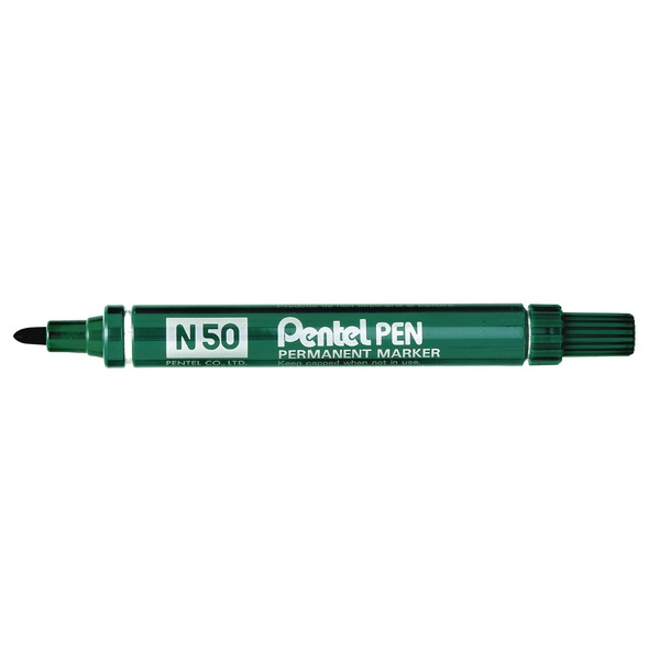 Pentel N50 Marcatore Permanente Verde Punta Conica 4,3 mm Fusto in Metallo 12 Pezzi