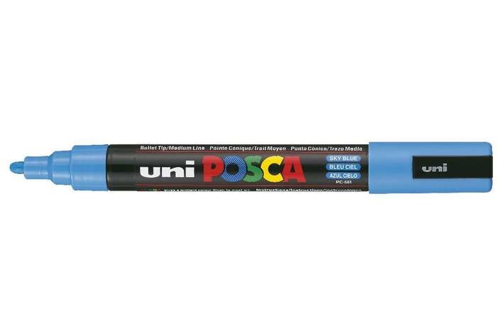 Uni Mitsubishi Posca PC5M Marcatore a Base d'Acqua Blu Cielo Punta Media 1,8-2,5mm