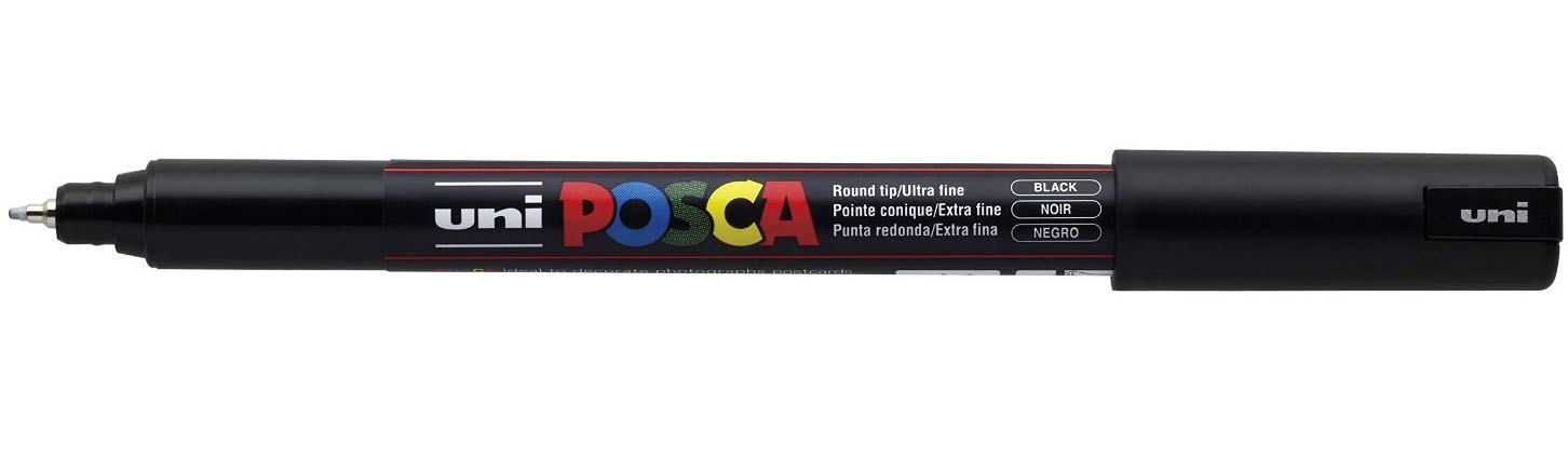 Uni Posca Marcatore a Tempera Nero 0,7 mm Punta Tonda - Inchiostro Pigmentato a Base d'Acqua, Atossico e Resistente