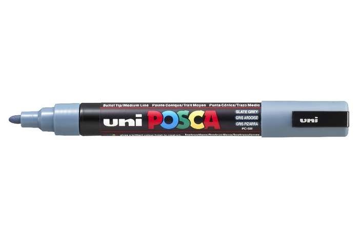 Uni Posca Marcatore a Tempera PC-5M Grigio Ardesia Punta Tonda 1,8-2,5 mm - Inchiostro Pigmentato a Base d'Acqua, Atossico e Resistente