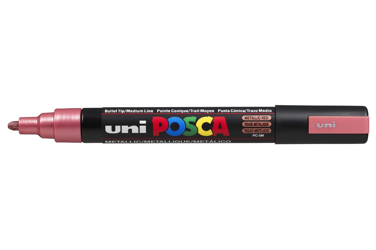 Uni Posca Marcatore a tempera Rosso Metallizzato Punta Tonda 1,8-2,5 mm - Inchiostro Pigmentato a Base d'Acqua, Atossico e Resistente