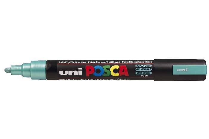 Uni Posca Marcatore a tempera PC-5M Verde Metal Punta Tonda 1,8-2,5 mm - Inchiostro Pigmentato, Resistente all'Acqua e alla Luce