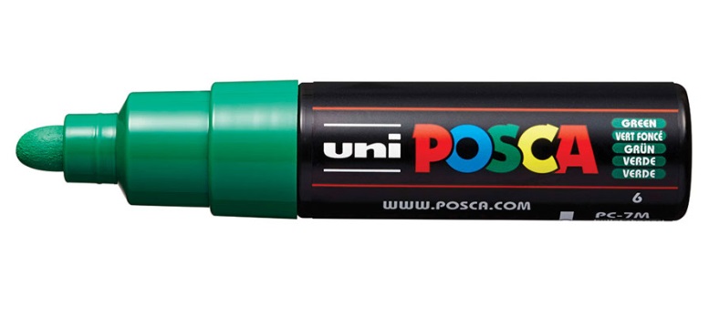 UNI MITSUBISHI POSCA PC-7M Marcatore Verde Punta Tonda Large 4,5-5,5 mm a Base d'Acqua