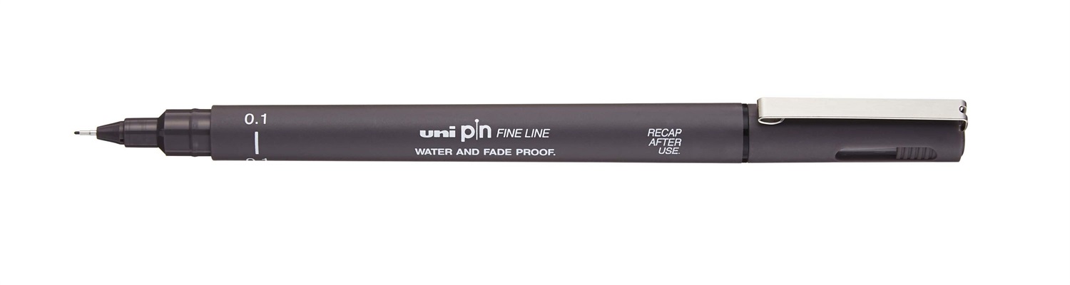 Uni-Ball Pin fineliner Grigio Scuro 0.1 mm - Inchiostro Pigmentato, Resistente alla Luce e all'Acqua, Fusto in Plastica con Cappuccio Antisoffocamento