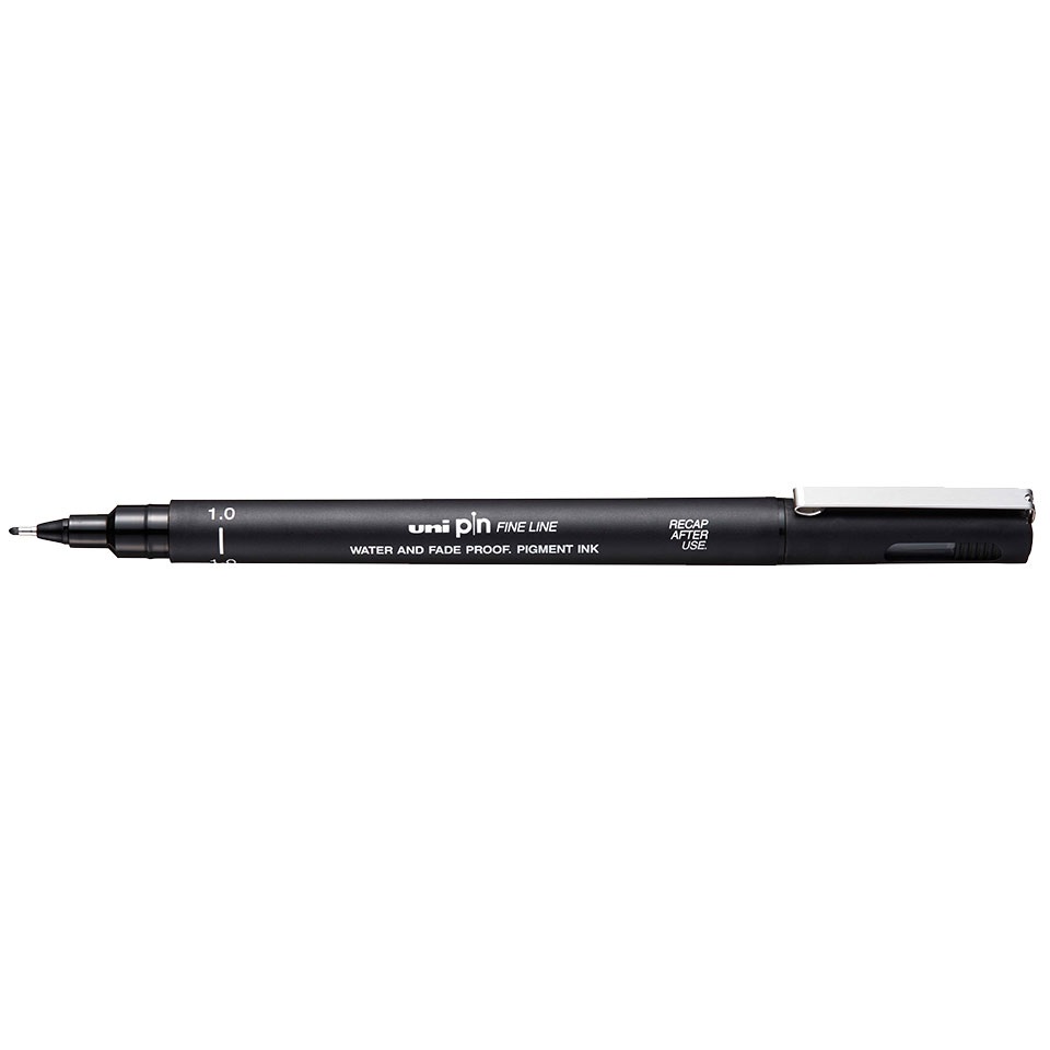Uni-Ball Pin Fineliner 1.0 mm Nero - Inchiostro Pigmentato, Resistente alla Luce e all'Acqua, Fusto in Plastica con Cappuccio Antisoffocamento