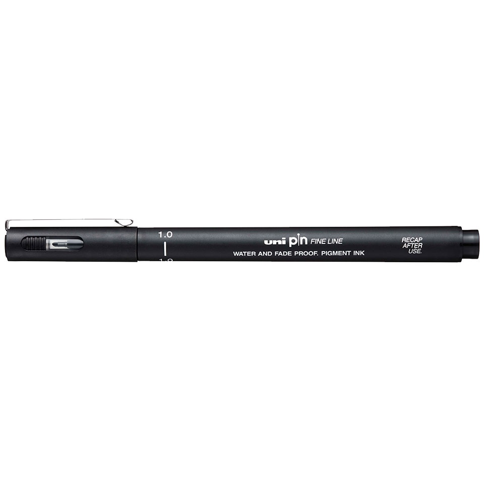 Uni-Ball Pin Fineliner 1.0 mm Nero - Inchiostro Pigmentato, Resistente alla Luce e all'Acqua, Fusto in Plastica con Cappuccio Antisoffocamento