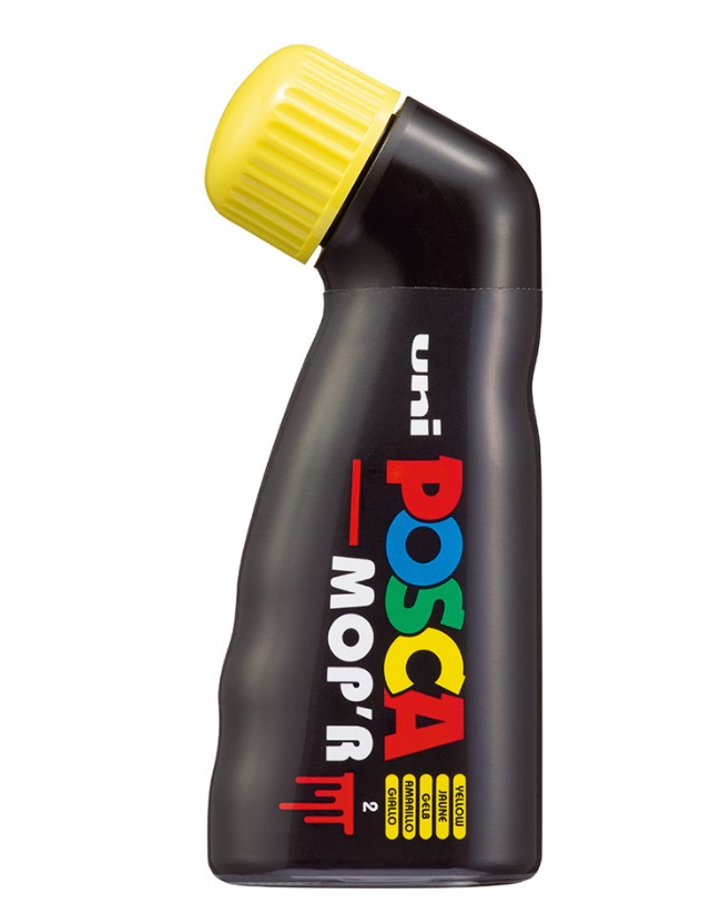 Uni Posca Marcatore a tempera Mop'r Giallo 3-19 mm - Punta in gommapiuma XXL, Acquerellabile e Resistente ai Raggi UV