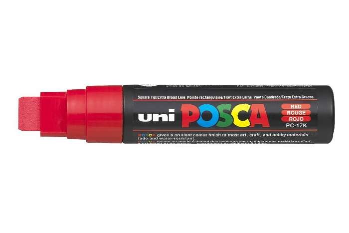 UNI MITSUBISHI Marcatore Posca PC-17K Rosso Punta Scalpello 15 mm - Inchiostro Pigmentato a Base d'Acqua