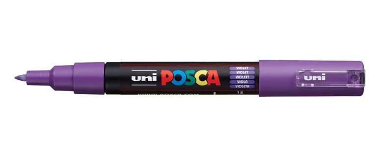 Uni Posca PC-1M Marcatore a Tempera Viola Punta Tonda 0,7 mm - Inchiostro Pigmentato, Resistente all'Acqua e alla Luce