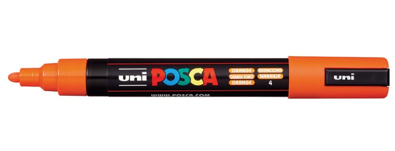 Uni Posca Marcatore a Tempera Arancione PC-5M - Punta Tonda 1,8-2,5 mm - Inchiostro Pigmentato a Base d'Acqua, Atossico e Resistente all'Acqua