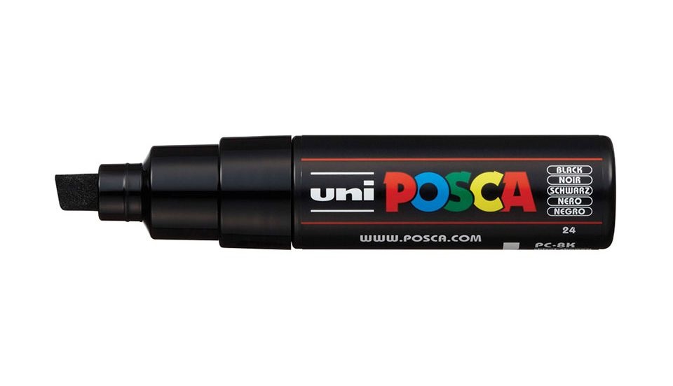 Uni Posca PC8K N Marcatore a Tempera Punta a Scalpello 8 mm Nero - Inchiostro Pigmentato a Base d'Acqua, Resistente e Atossico