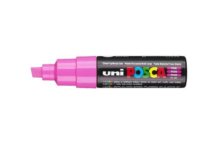 Uni Posca PC-8K Marcatore Rosa Punta Smussata Large 8mm - Resistente all'Acqua per Diverse Superfici