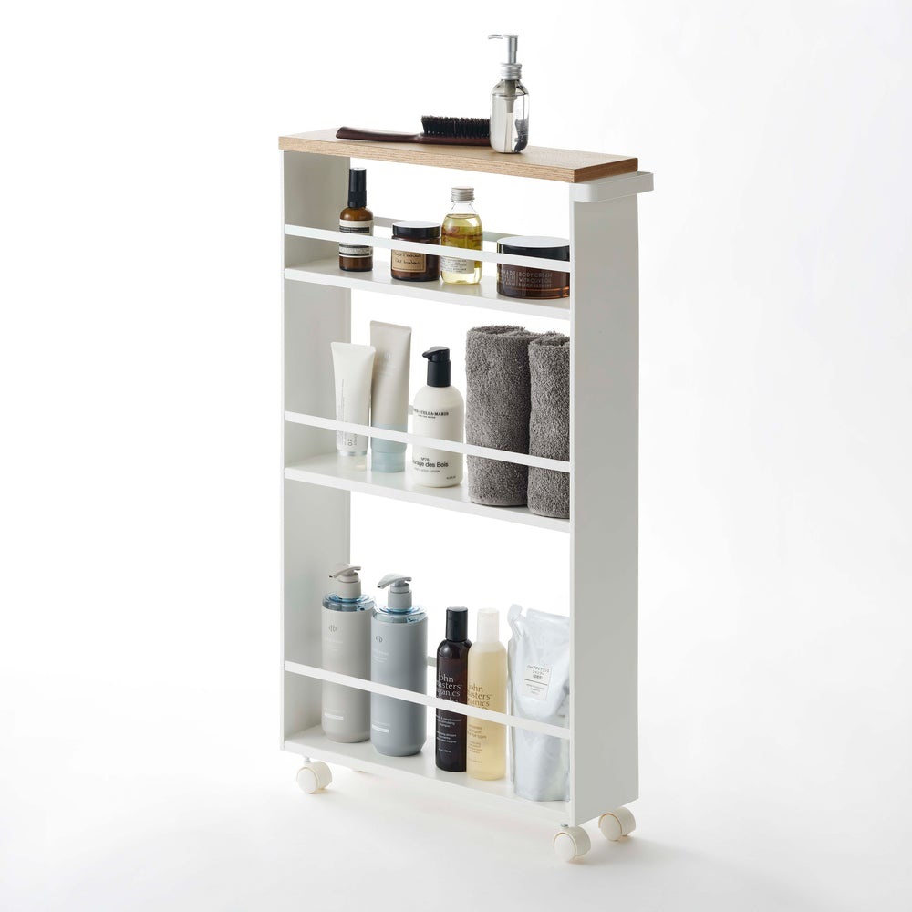 Yamazaki Tower Scaffale da Cucina Bianco in Acciaio e Legno - Design Semplice e Salvaspazio, 47,5 x 80,5 x 13 cm