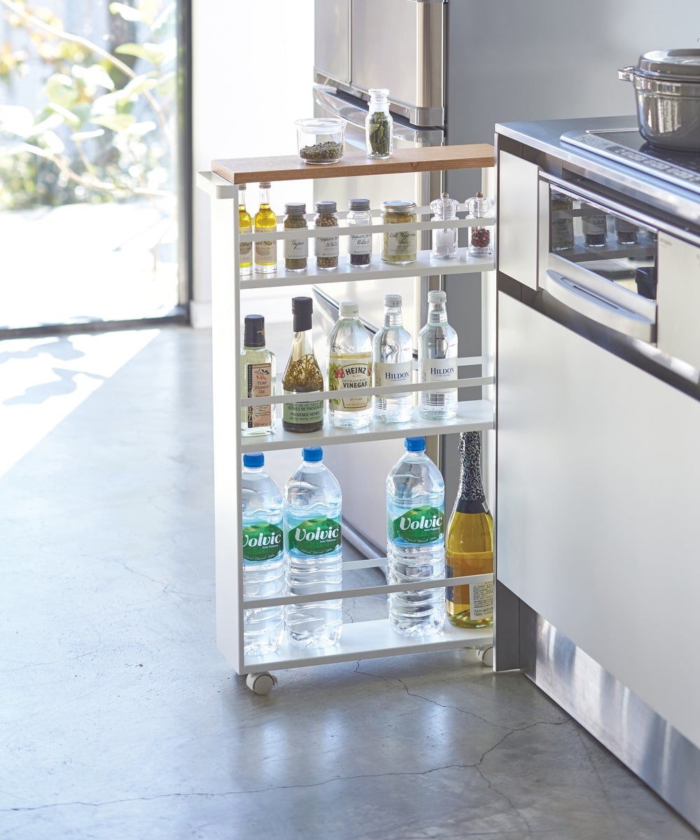 Yamazaki Tower Scaffale da Cucina Bianco in Acciaio e Legno - Design Semplice e Salvaspazio, 47,5 x 80,5 x 13 cm