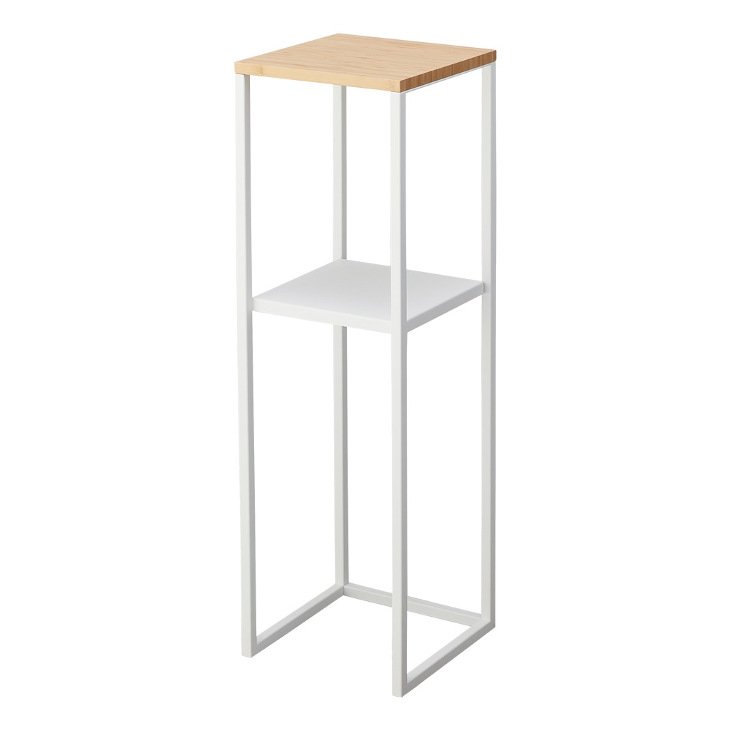 Yamazaki 5983 TOWER Scaffale a 2 Ripiani con Piano in Legno di Bambù, Acciaio, Bianco, 25 x 25 x 80 cm