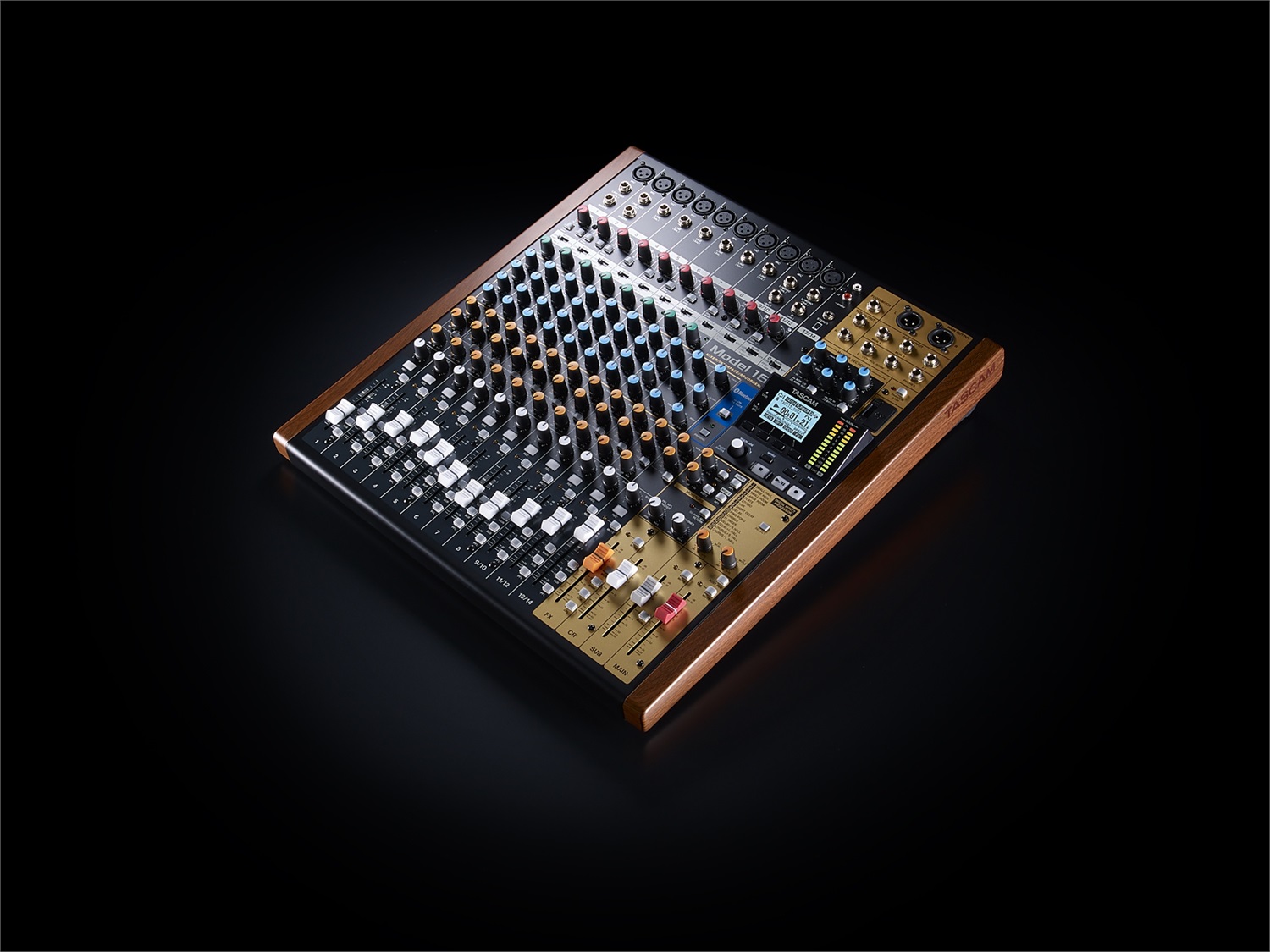 Tascam MODEL 16 Mixer Audio 16 Canali, Frequenza 20 - 30000 Hz, Nero, Oro, Legno - Registratore Multitraccia