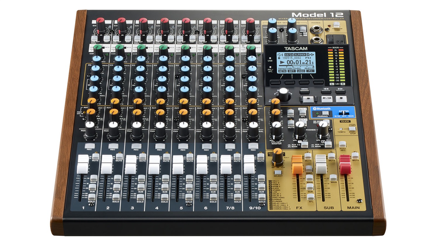 Tascam Model 12 Mixer Audio Analogico 10 Canali 20 - 20000 Hz Nero Legno con Interfaccia USB e Bluetooth