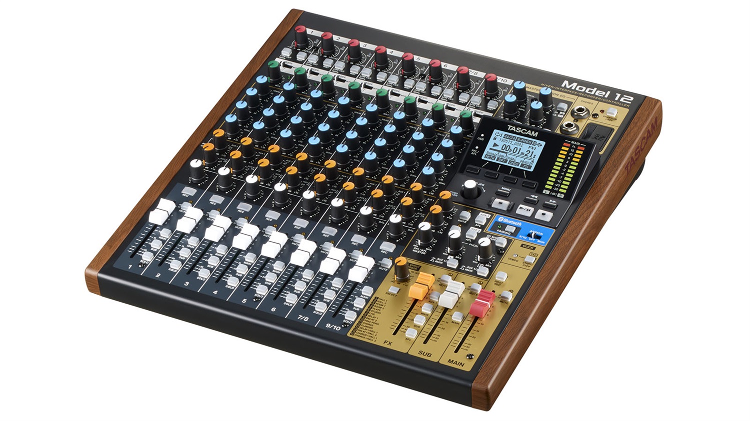 Tascam Model 12 Mixer Audio Analogico 10 Canali 20 - 20000 Hz Nero Legno con Interfaccia USB e Bluetooth