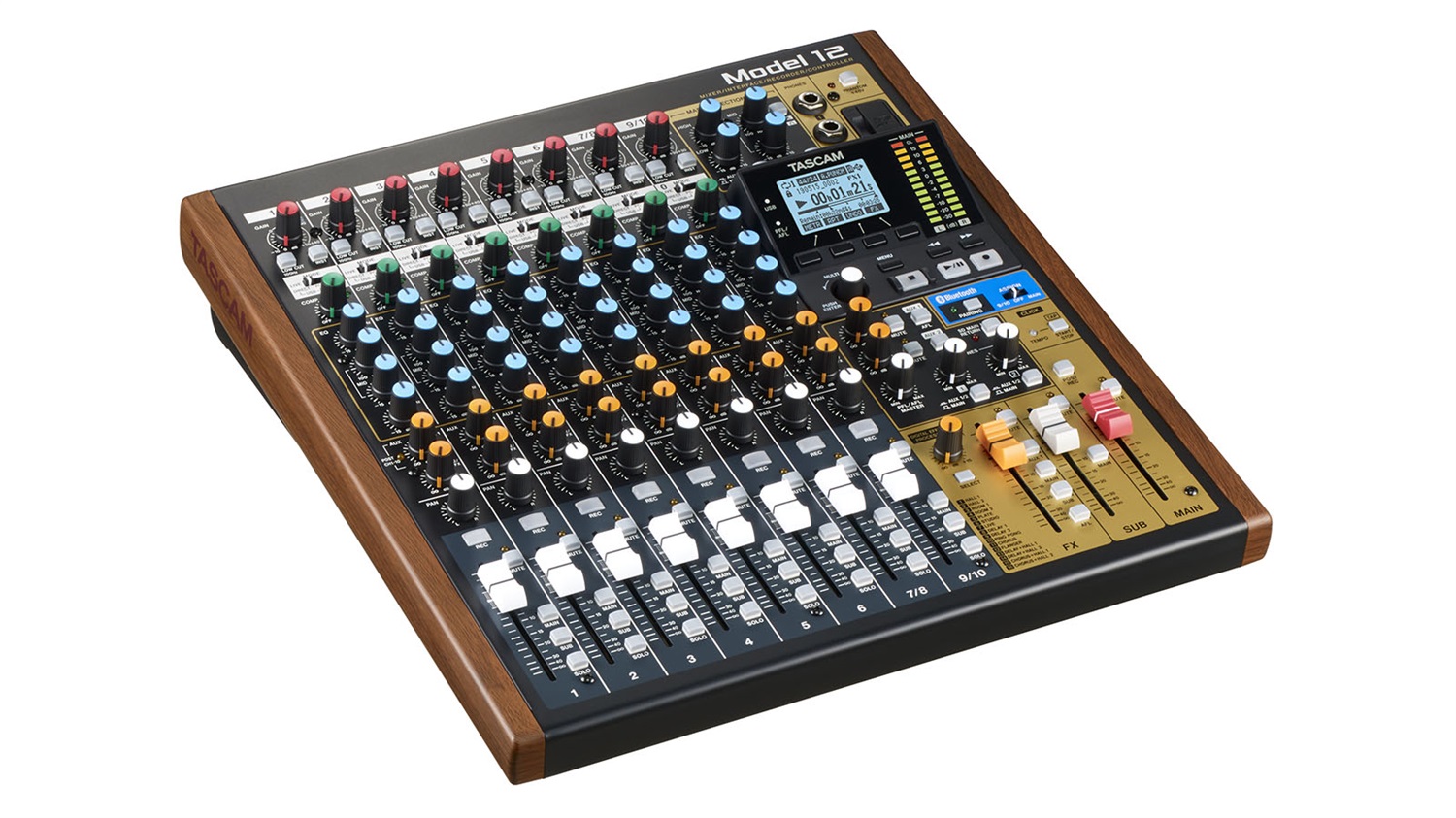 Tascam Model 12 Mixer Audio Analogico 10 Canali 20 - 20000 Hz Nero Legno con Interfaccia USB e Bluetooth