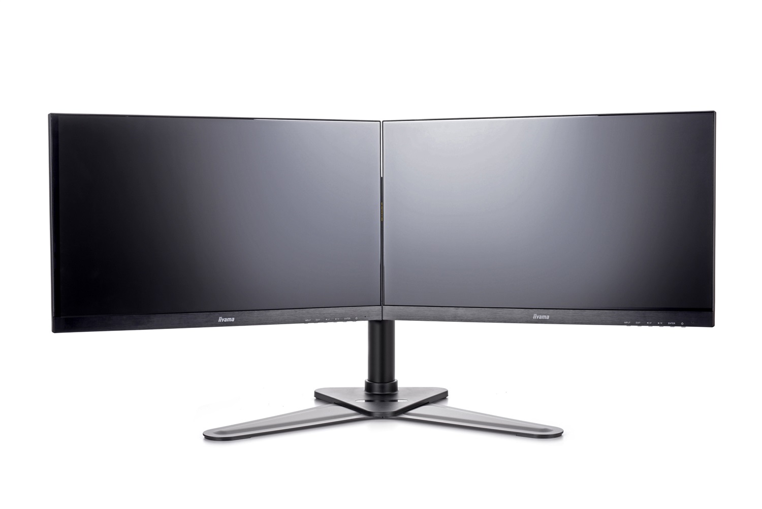Iiyama DS1002D-B1 Supporto Doppio per Monitor da Tavolo fino a 30 Pollici (76,2 cm) - Capacità Fino a 10 kg - Regolazione Altezza e Passaggio Cavi - Nero