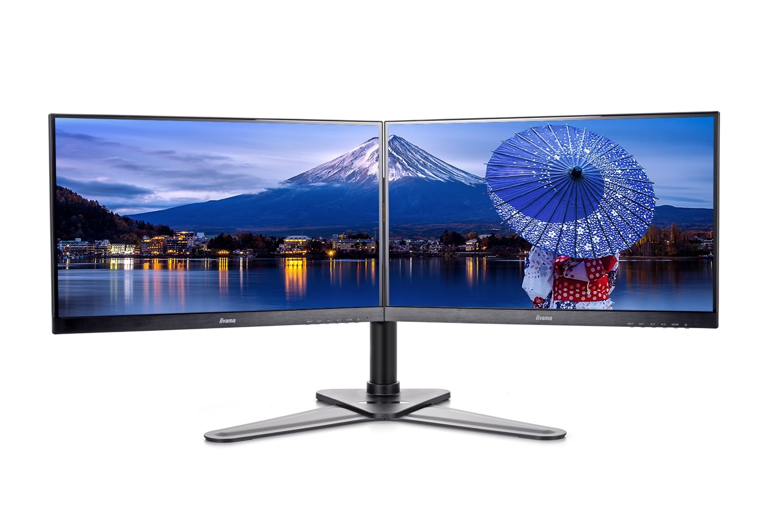 Iiyama DS1002D-B1 Supporto Doppio per Monitor da Tavolo fino a 30 Pollici (76,2 cm) - Capacità Fino a 10 kg - Regolazione Altezza e Passaggio Cavi - Nero