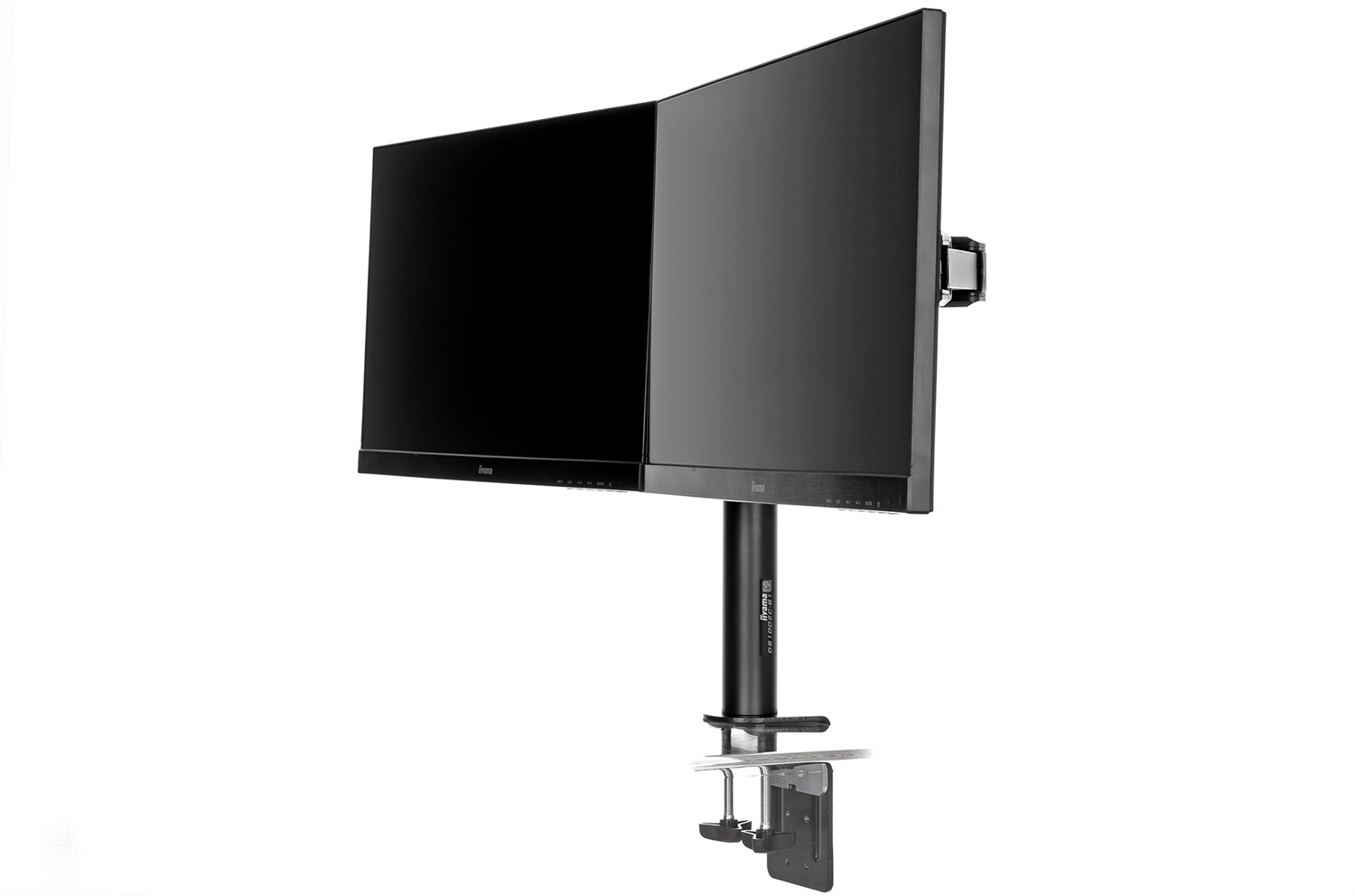 iiyama DS1002C-B1 Supporto da Tavolo per Monitor Doppio fino a 30 Pollici - Nero, Morsa, Capacità 10 kg