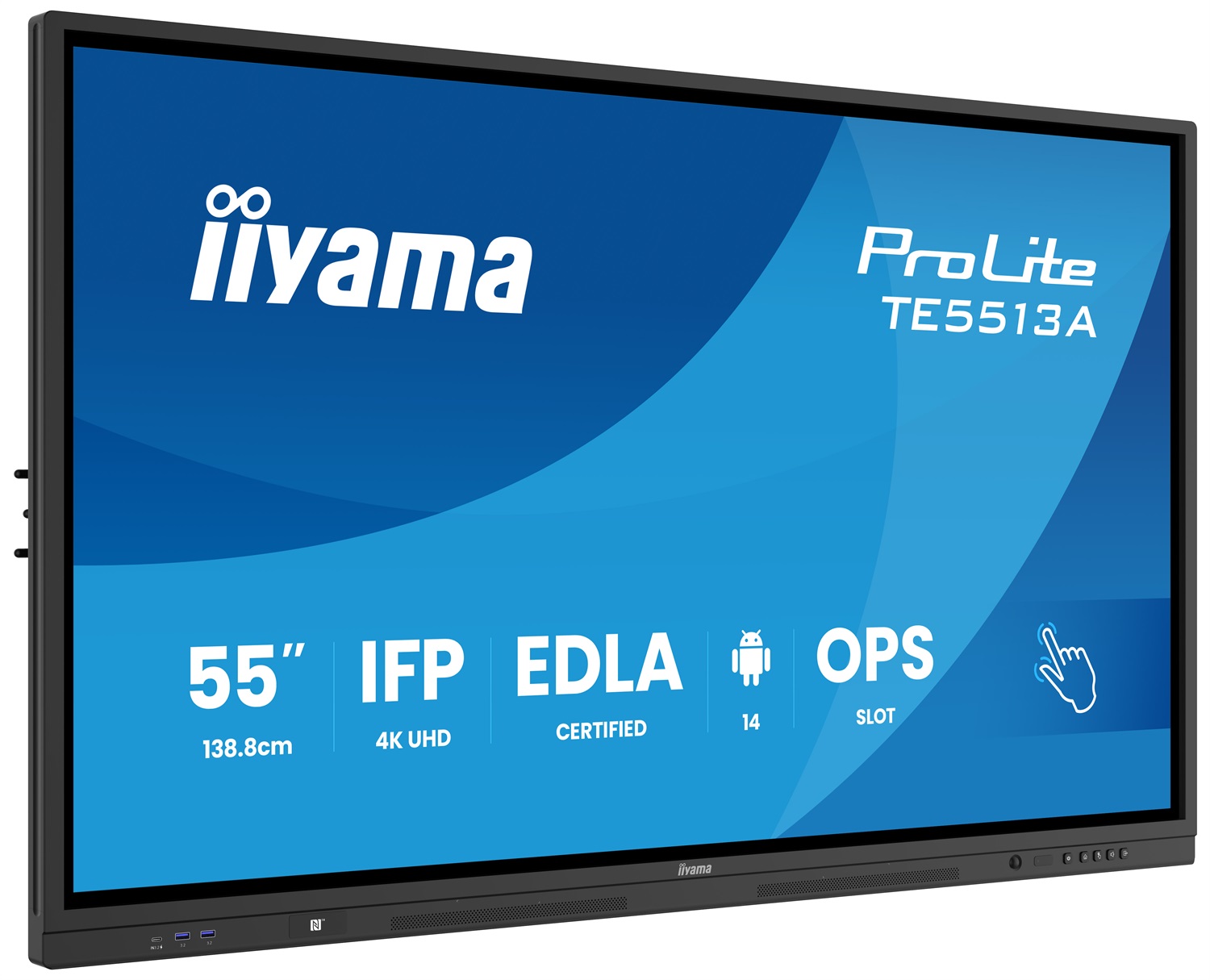 IIYAMA TE5513A-B1AG - Monitor IPS 55 Pollici 4K Ultra HD Touchscreen 40 Punti con WIFI 6 e Speaker Stereo