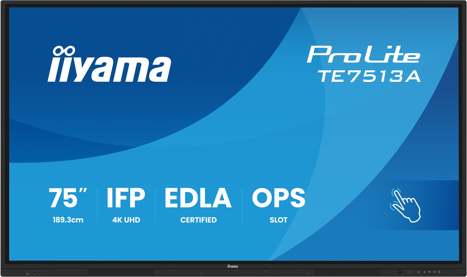 IIYAMA TE7513A-B1AG Monitor IPS 75 Pollici 4K Ultra HD Touchscreen 40 Punti Antiriflesso Wi-Fi 6 Speaker Stereo USB-C