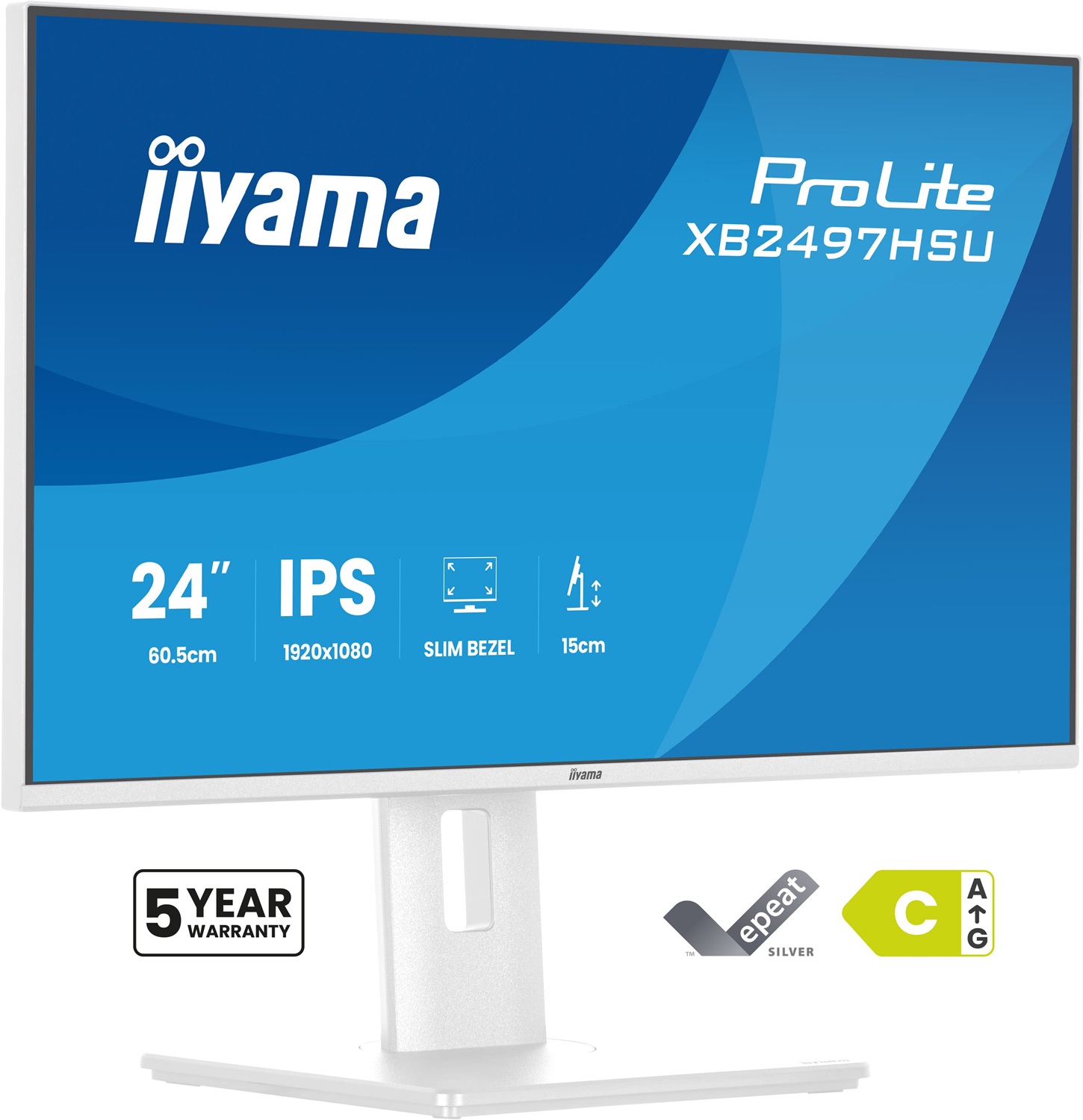 iiyama ProLite XB2497HSU-W1 Monitor IPS 24'' Full HD 1920x1080 con supporto regolabile in altezza e design senza cornice