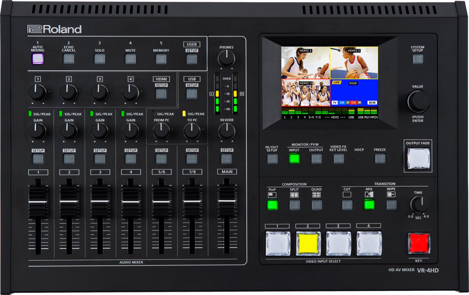 Roland VR-4HD Mixer Video AV Full HD 6 Ingressi, 4 Canali, Fino a 1080p, Mixer Audio 18 Ch