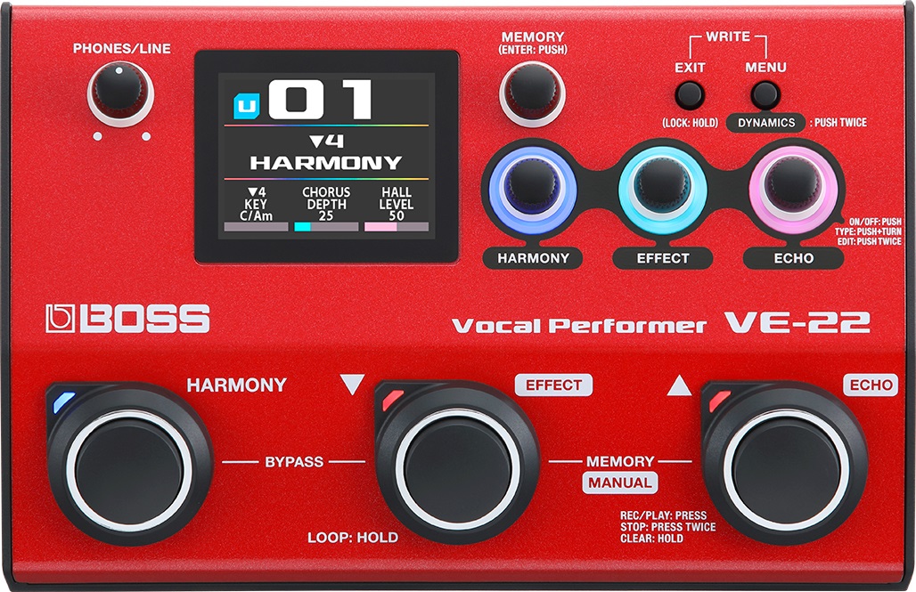BOSS VE-22 Vocal Performer | Processore Multi-Effetto Avanzato con Armonizzazione, Doubling e Correzione dell'Intonazione