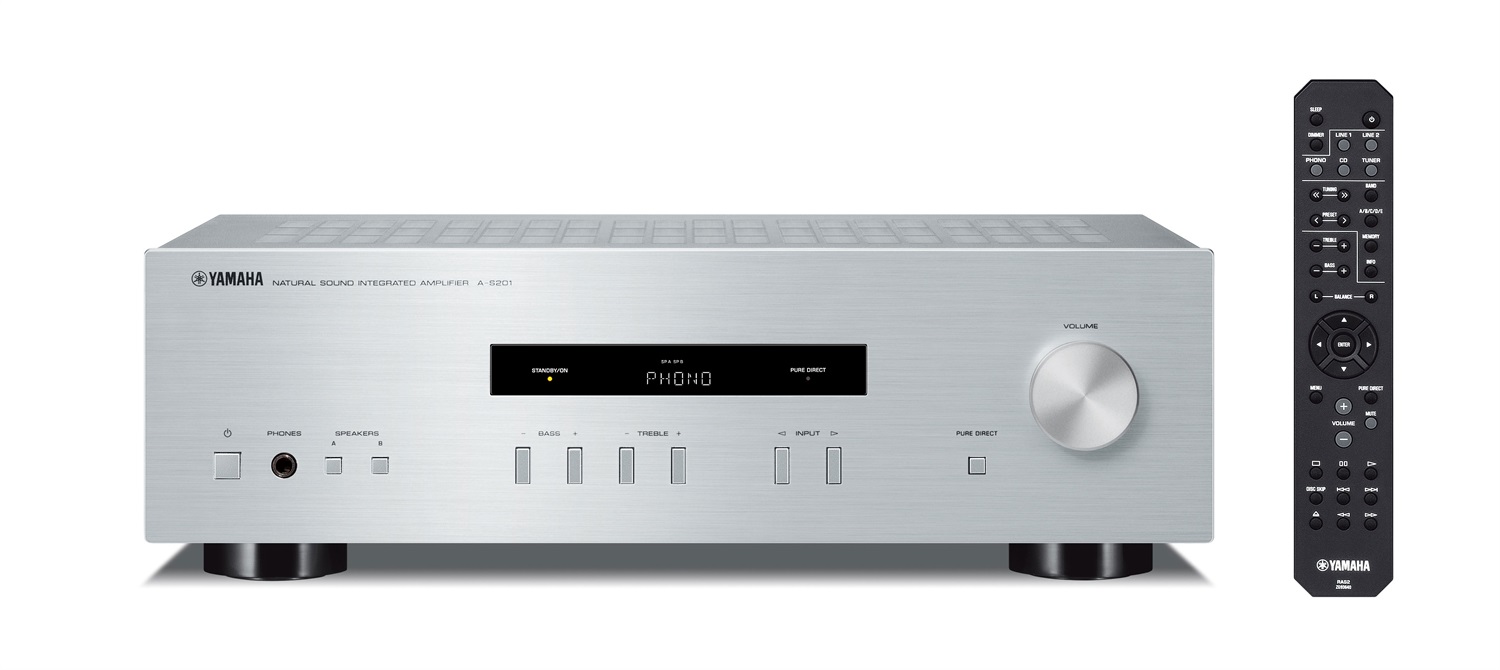 Yamaha A-S201 Amplificatore Integrato 2.0 Canali Silver - 180W, THD 0.2%, Ingresso Vinile